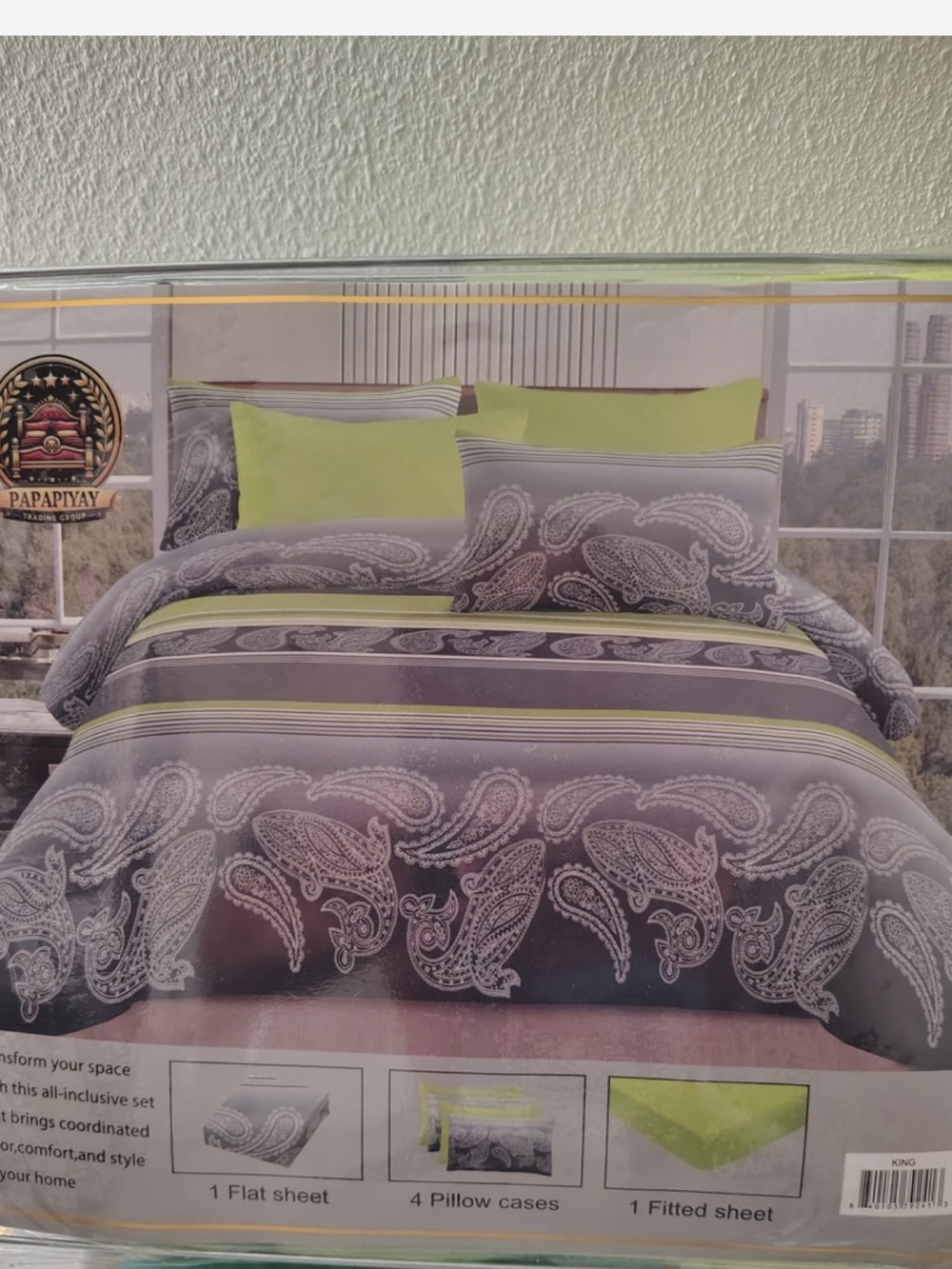 Gray and Lime Paisley Sheet Set